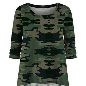 UDEAR Green Camo Crewneck Hi-Low Top	3X